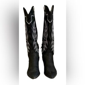 Dolce Vita Women’s Shiren Black Leather Western Boots Size 7 white embroidered